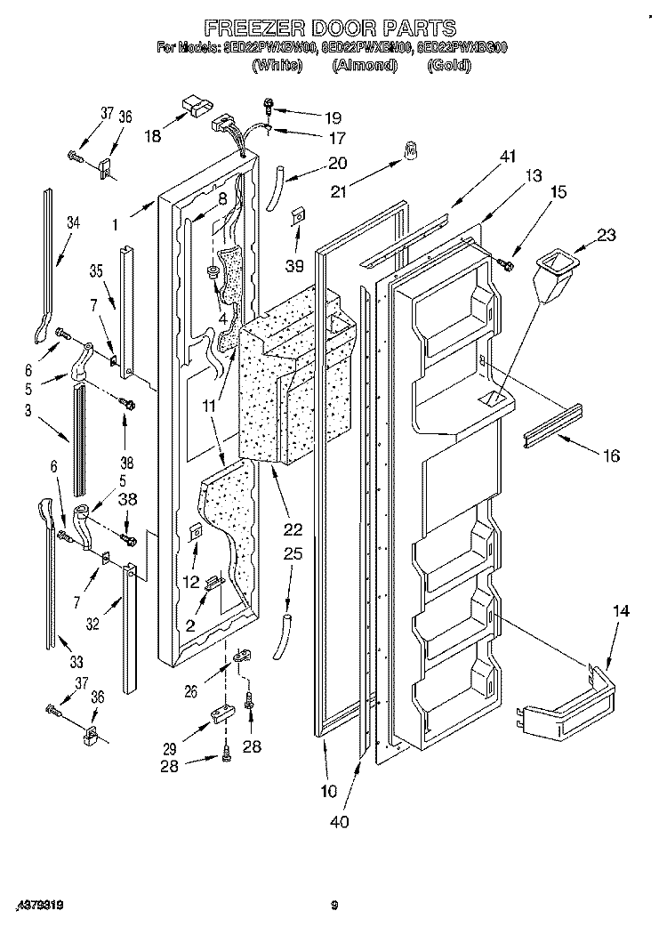 FREEZER DOOR Diagram and Parts List for 8ED22PWXBG00  Whirlpool Refrigerator