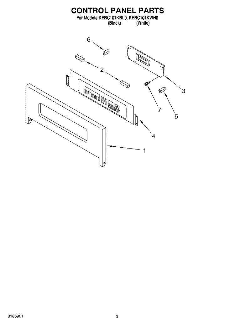 CONTROL PANEL Diagram and Parts List for KEBC101KWH0  KitchenAid Wall Oven