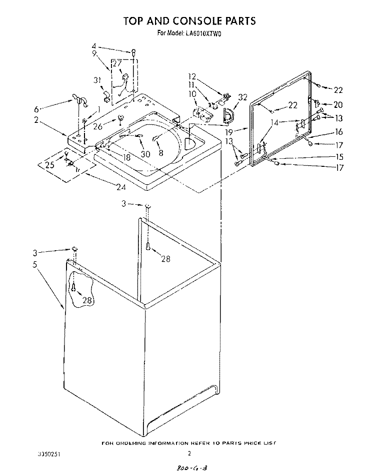 TOP AND CONSOLE , LITERATURE AND OPTIONAL Diagram and Parts List for LA6010XTN0  Whirlpool Washer