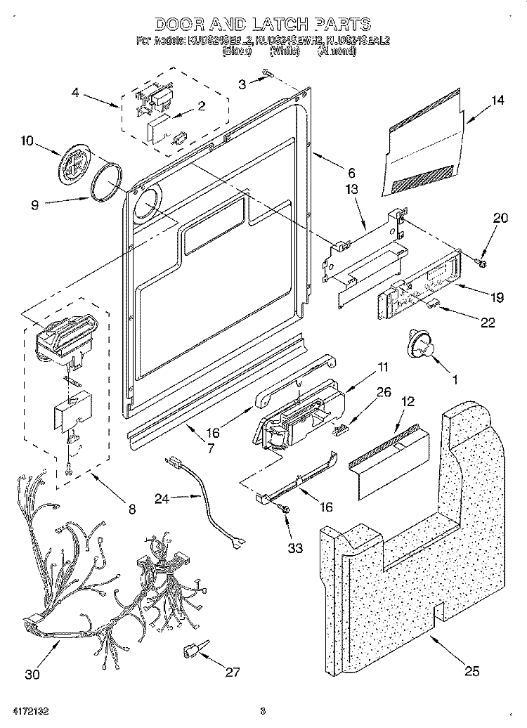 DOOR AND LATCH Diagram and Parts List for KUDS24SEAL2  KitchenAid Dishwasher