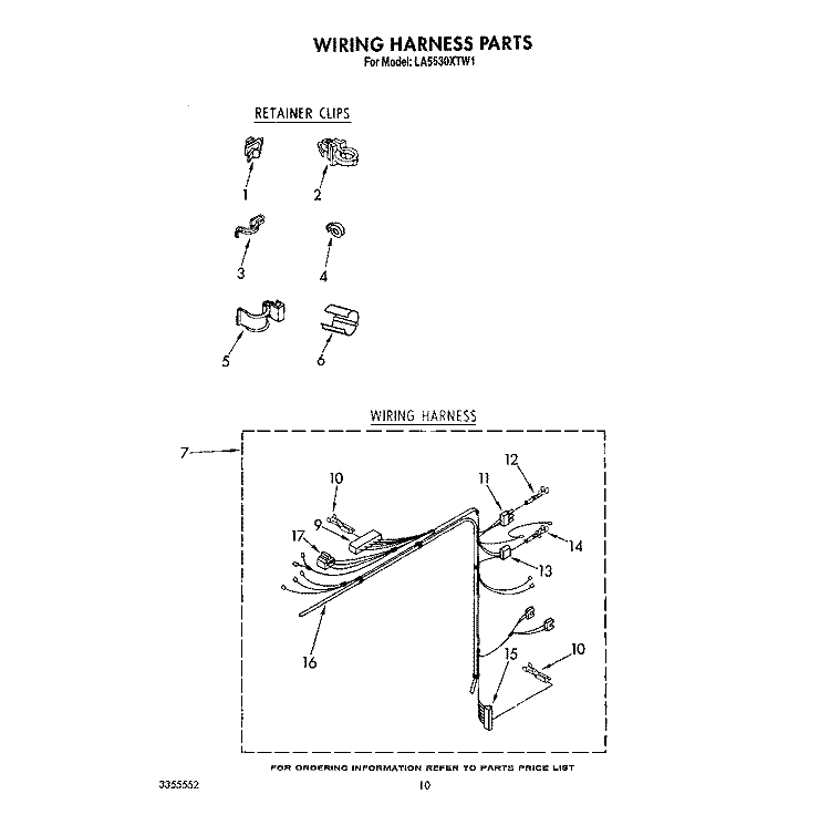WIRING HARNESS Diagram and Parts List for LA5530XTF1  Whirlpool Washer