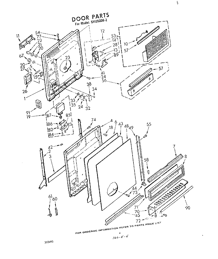DOOR Diagram and Parts List for SHU90002  Whirlpool Dishwasher