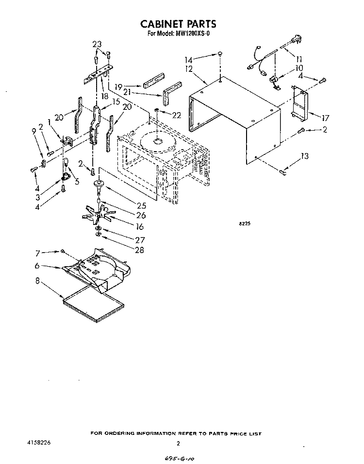 CABINET Diagram and Parts List for MW1200XS0  Whirlpool Microwave