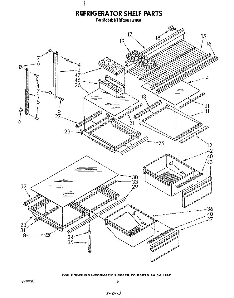 REFRIGERATOR SHELF Diagram and Parts List for KTRF20KTPL00  Whirlpool Refrigerator