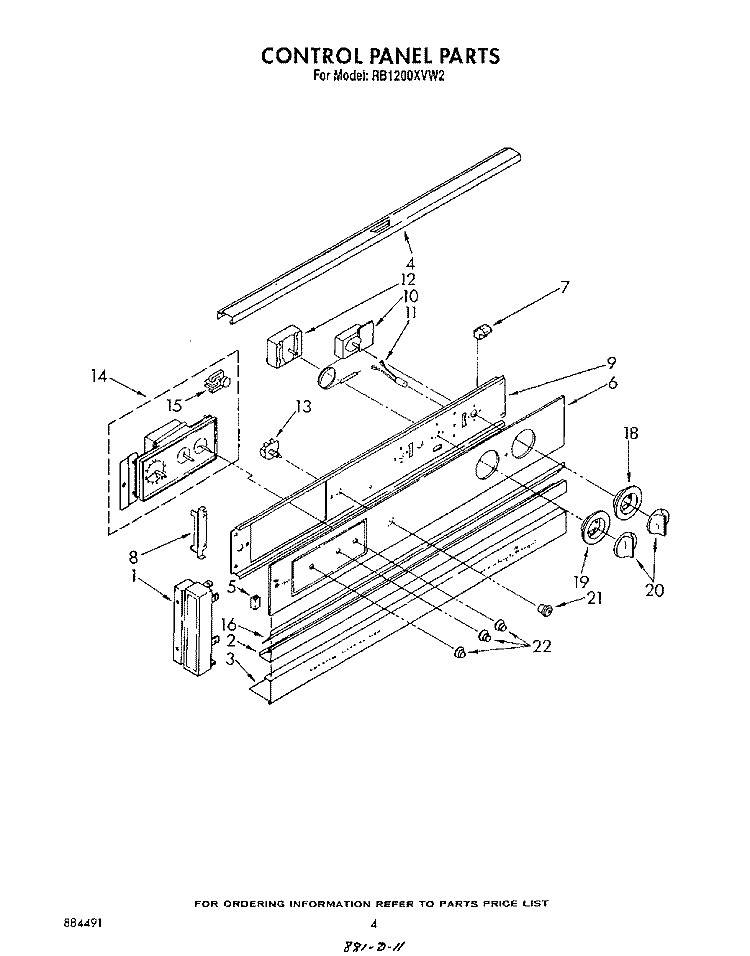 CONTROL PANEL , LIT/OPTIONAL Diagram and Parts List for RB1200XVN2  Whirlpool Wall Oven