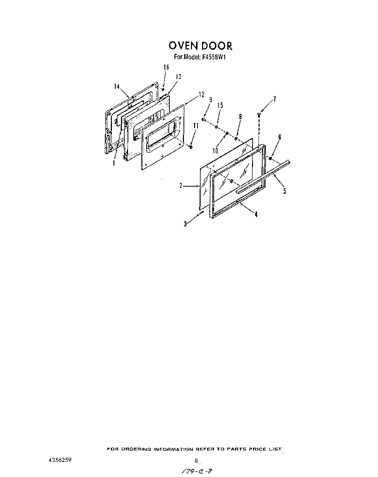 OVEN DOOR Diagram and Parts List for F4558L1  Roper Range