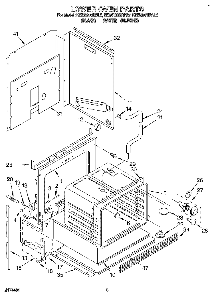 LOWER OVEN Diagram and Parts List for KEBS208BWH2  KitchenAid Wall Oven