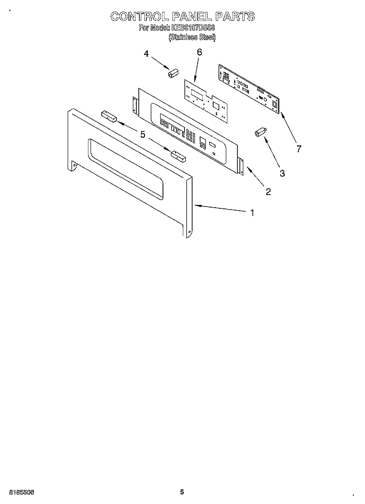 CONTROL PANEL Diagram and Parts List for KEBS107DSS8  KitchenAid Wall Oven