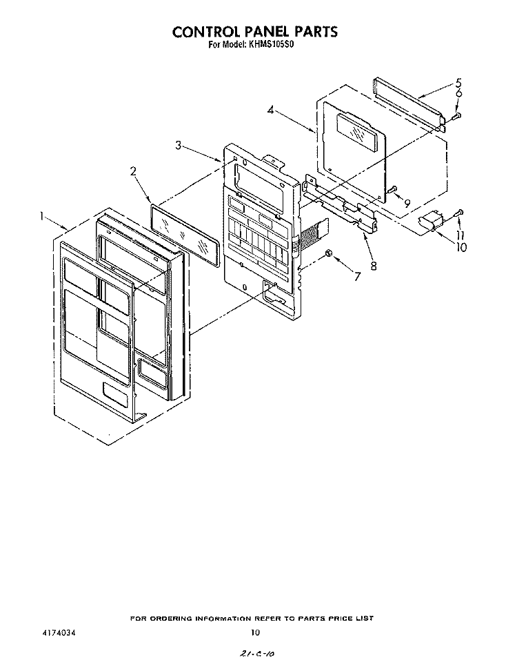 CONTROL PANEL Diagram and Parts List for KHMS105S0  KitchenAid Microwave