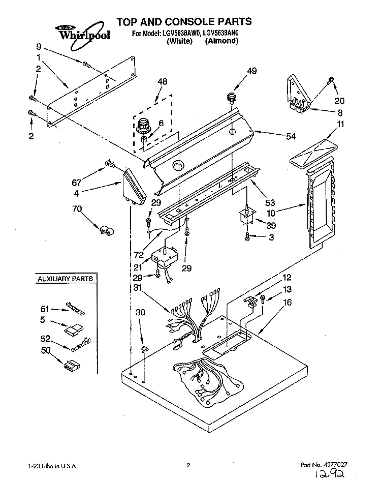 SECTION Diagram and Parts List for LGV5638AW0  Whirlpool Dryer