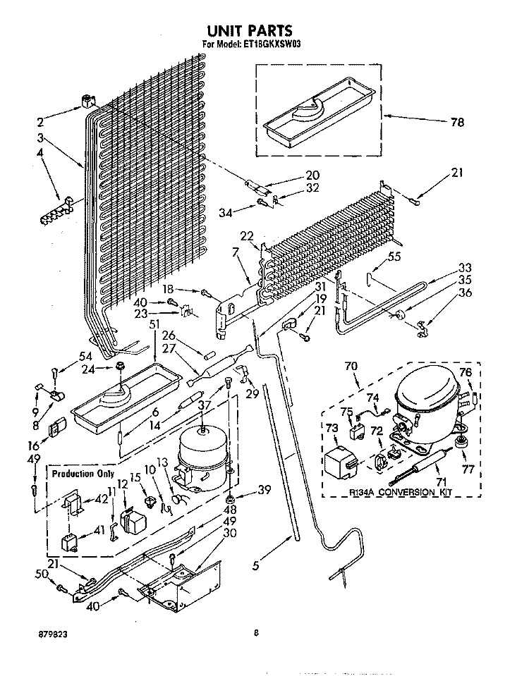 UNIT Diagram and Parts List for ET18GKXSW03  Whirlpool Refrigerator