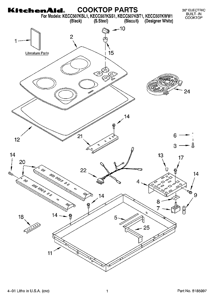 SECTION Diagram and Parts List for KECC507KBL1  KitchenAid Cooktop