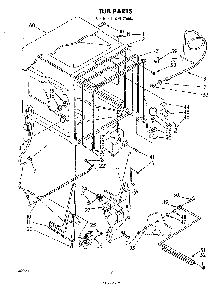 TUB, LITERATURE AND OPTIONAL Diagram and Parts List for SHU70041  Whirlpool Dishwasher