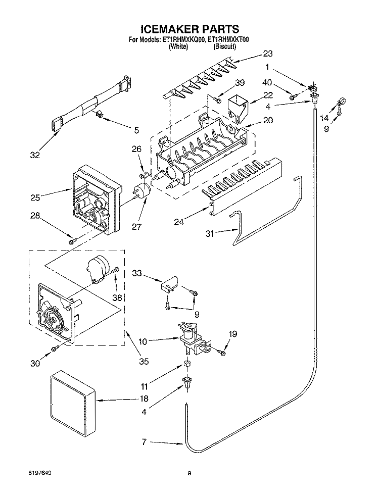 ICE MAKER Diagram and Parts List for ET1RHMXKT00  Whirlpool Refrigerator