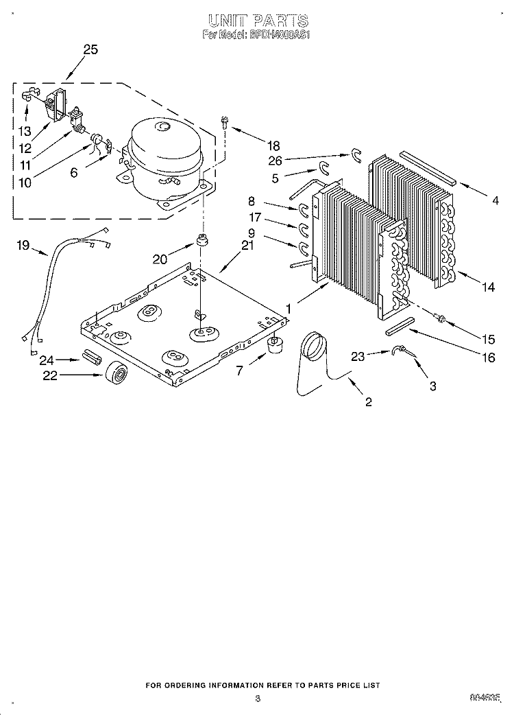 UNIT Diagram and Parts List for BPDH4000AS1  KitchenAid Dehumidifier