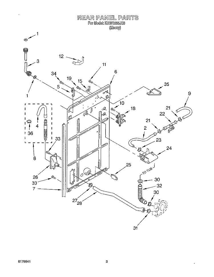 REAR PANEL Diagram and Parts List for KAWS855JE0  KitchenAid Washer