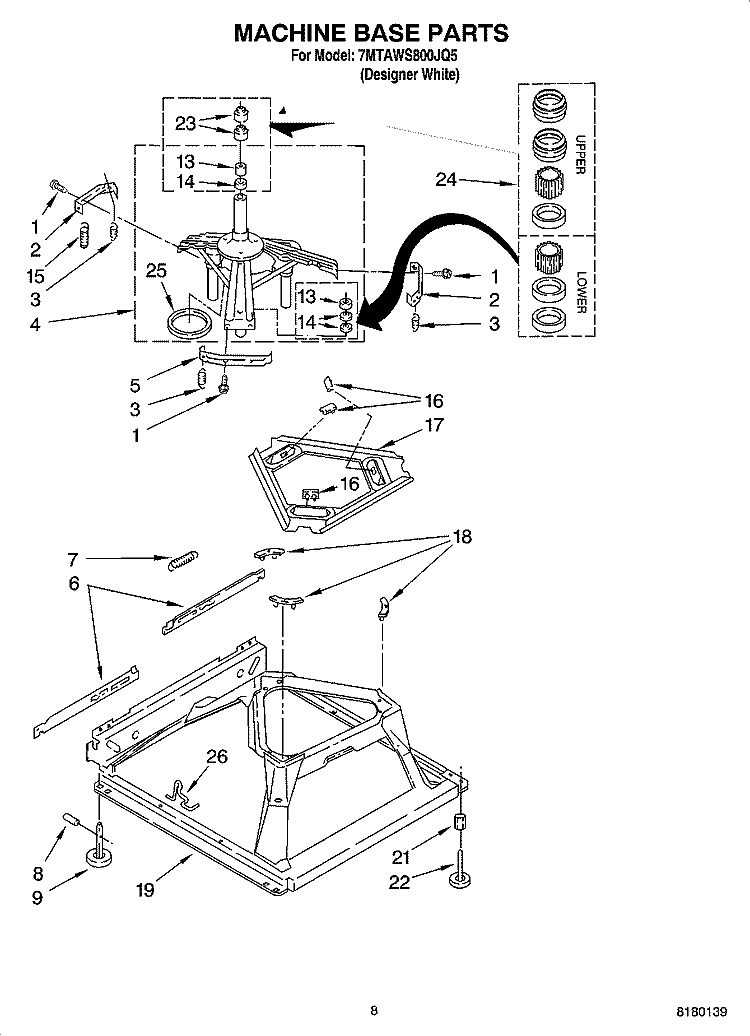 MACHINE BASE PARTS Diagram and Parts List for 7MTAWS800JQ5  Estate Washer