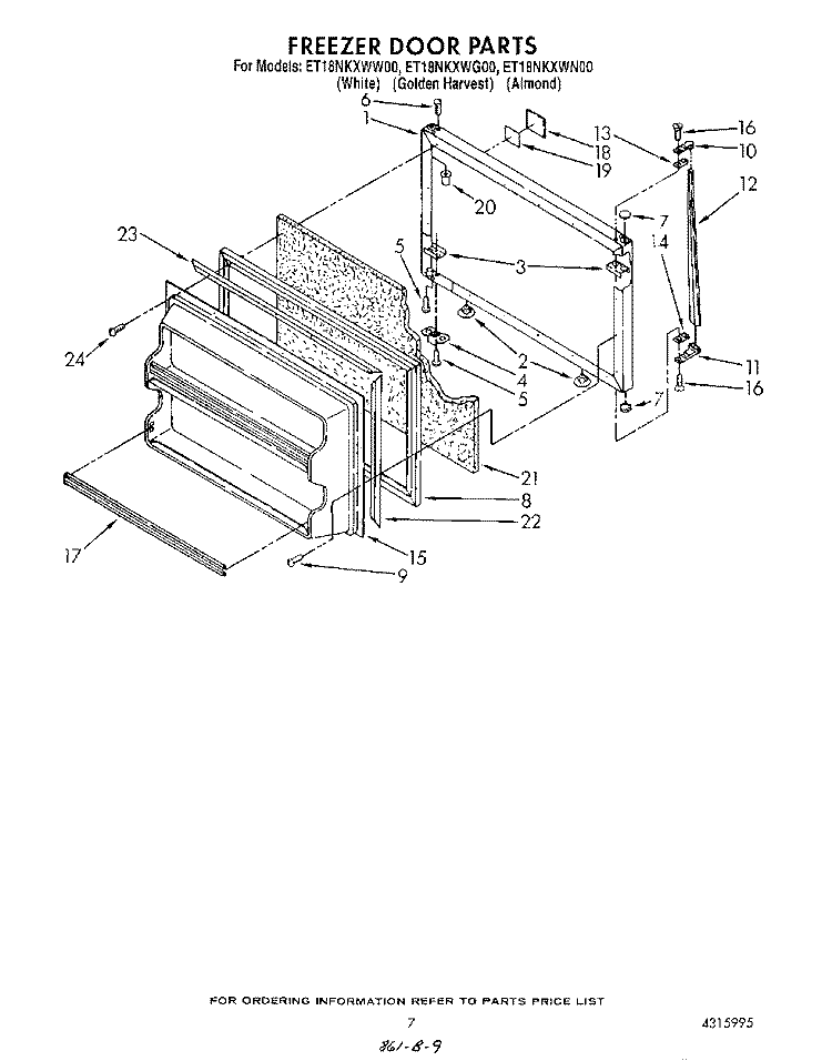 FREEZER DOOR Diagram and Parts List for ET18NKXWN00  Whirlpool Refrigerator