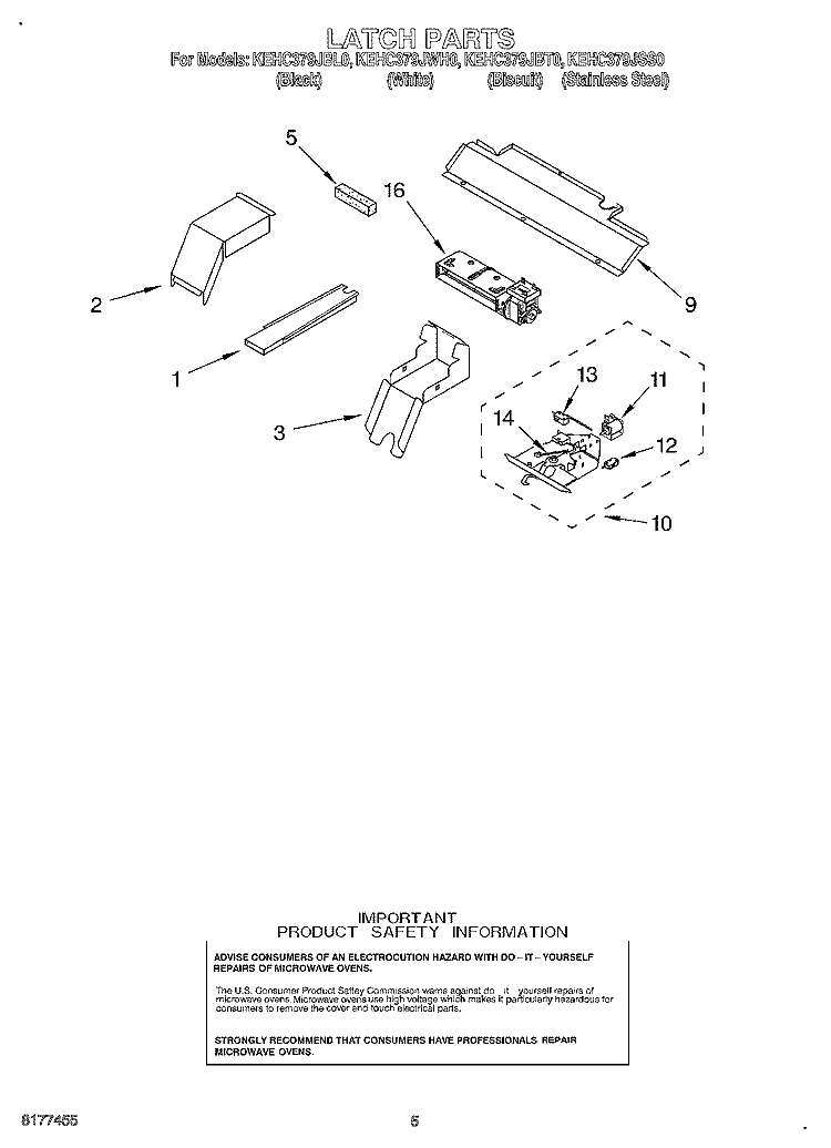 LATCH Diagram and Parts List for KEHC379JSS0  KitchenAid Microwave Oven Combo