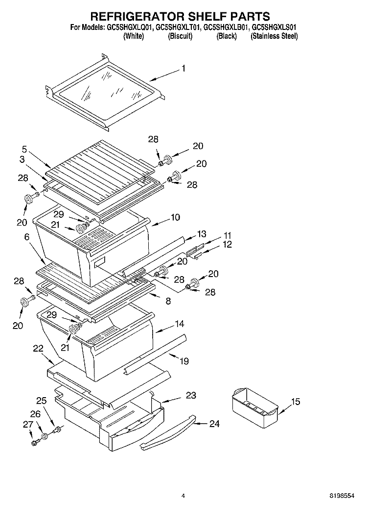 REFRIGERATOR SHELF PARTS Diagram and Parts List for GC5SHGXLS01  Whirlpool Refrigerator