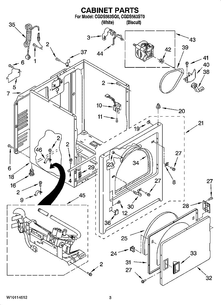 CABINET PARTS Diagram and Parts List for CGDS563SQ0  Crosley Dryer