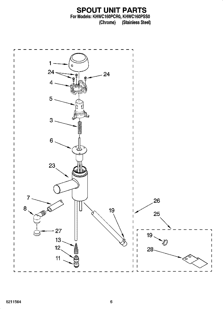 SPOUT UNIT PARTS Diagram and Parts List for KHWC160PCR0  KitchenAid Miscellaneous