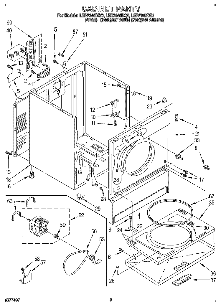 SECTION Diagram and Parts List for LER7646DW0  Whirlpool Dryer