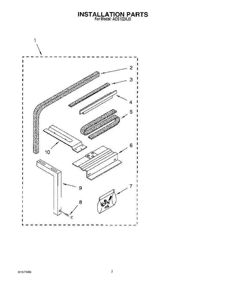 INSTALLATION Diagram and Parts List for ACS102XJ0  Whirlpool Air Conditioner
