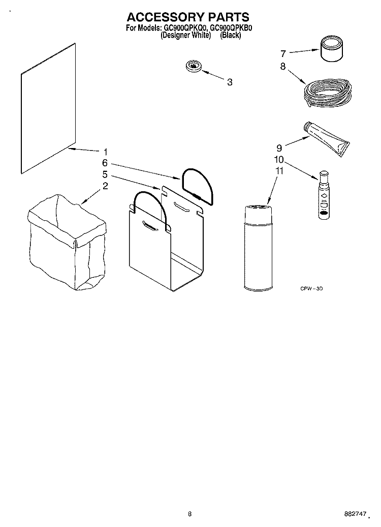 ACCESSORY Diagram and Parts List for GC900QPKB0  Whirlpool Trash Compactor