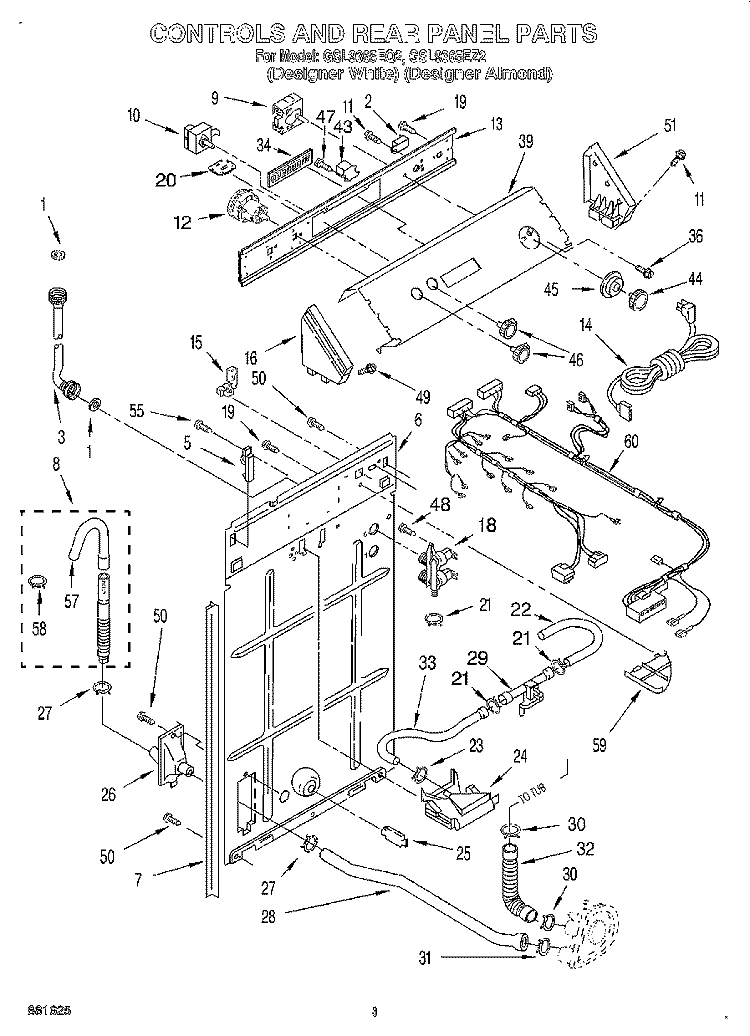 CONTROL AND REAR PANEL Diagram and Parts List for GSL9365EQ2  Whirlpool Washer