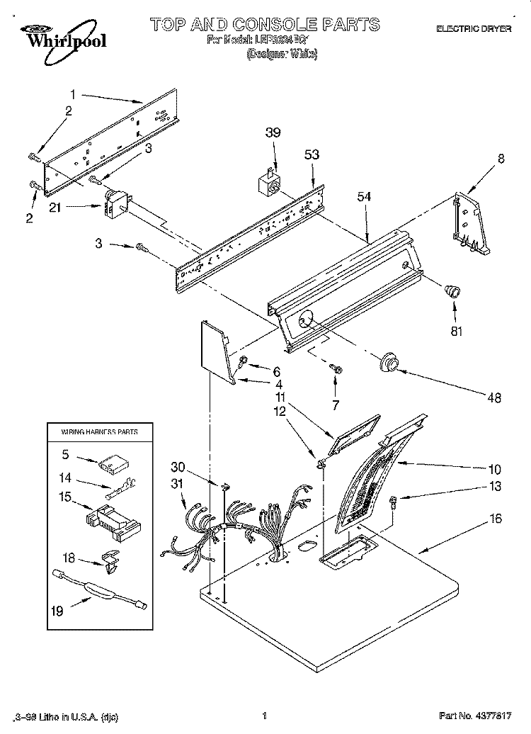 SECTION Diagram and Parts List for LER3624EQ1  Whirlpool Dryer
