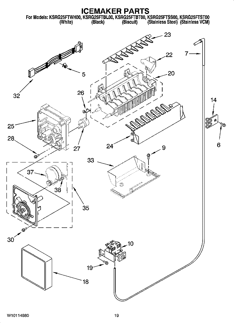 ICEMAKER PARTS, OPTIONAL PARTS (NOT INCLUDED) Diagram and Parts List for KSRG25FTSS00  KitchenAid Refrigerator