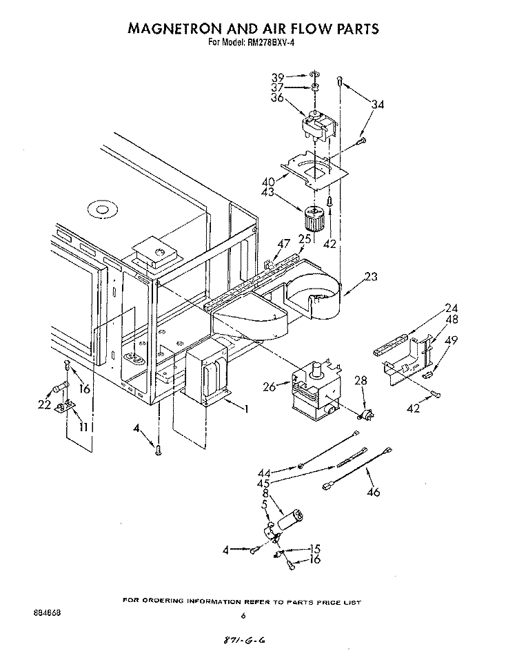 MAGNETRON AND AIR FLOW Diagram and Parts List for RM278BXV4  Whirlpool Microwave Oven Combo