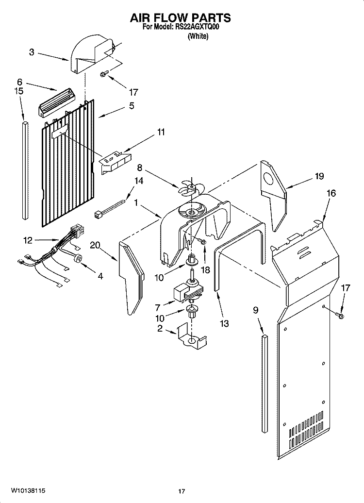 AIR FLOW PARTS Diagram and Parts List for RS22AGXTQ00  Roper Refrigerator