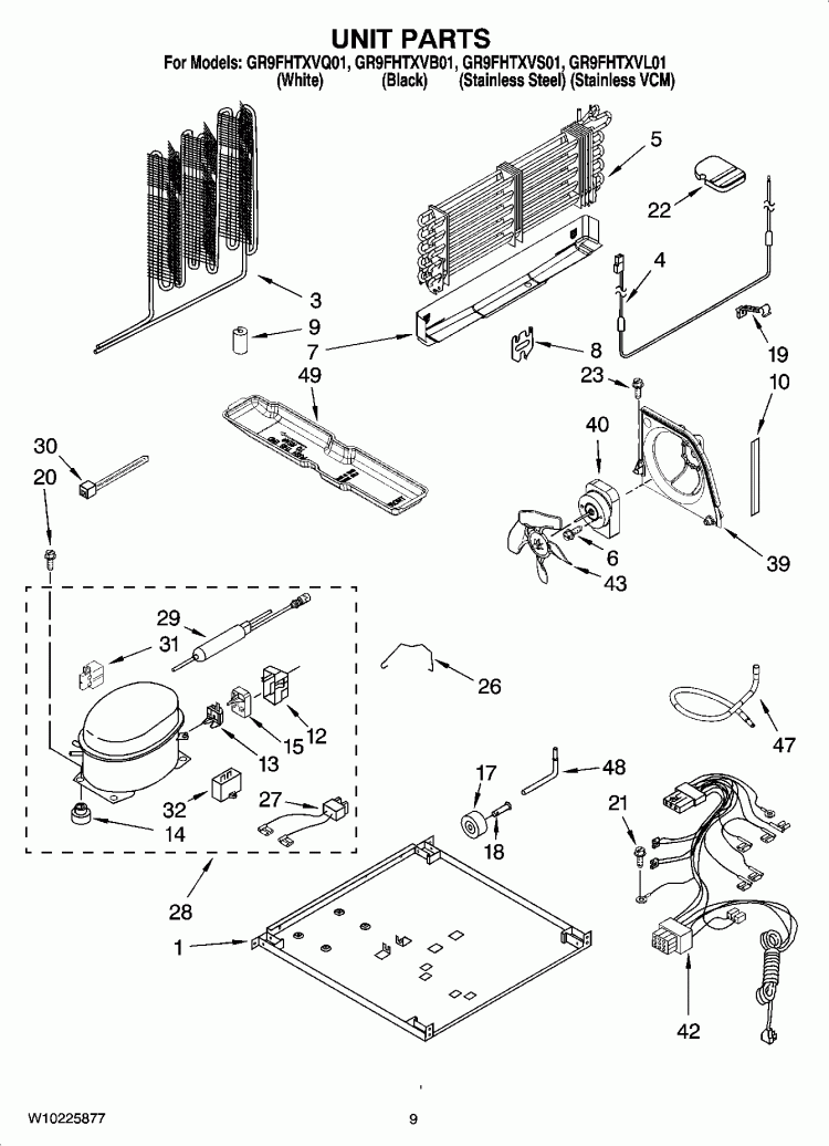 UNIT PARTS Diagram and Parts List for GR9FHTXVQ01  Whirlpool Refrigerator