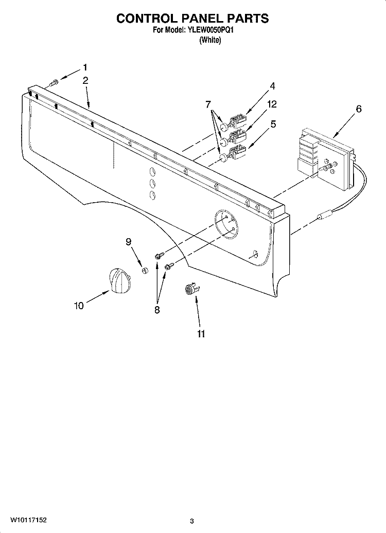 CONTROL PANEL PARTS Diagram and Parts List for YLEW0050PQ1  Whirlpool Dryer