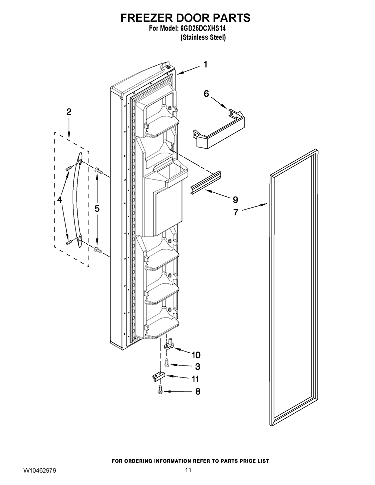 FREEZER DOOR PARTS Diagram and Parts List for 6GD25DCXHS14  Whirlpool Refrigerator