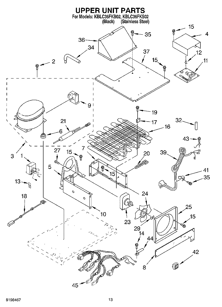 UPPER UNIT PARTS Diagram and Parts List for KBLC36FKB02  KitchenAid Refrigerator