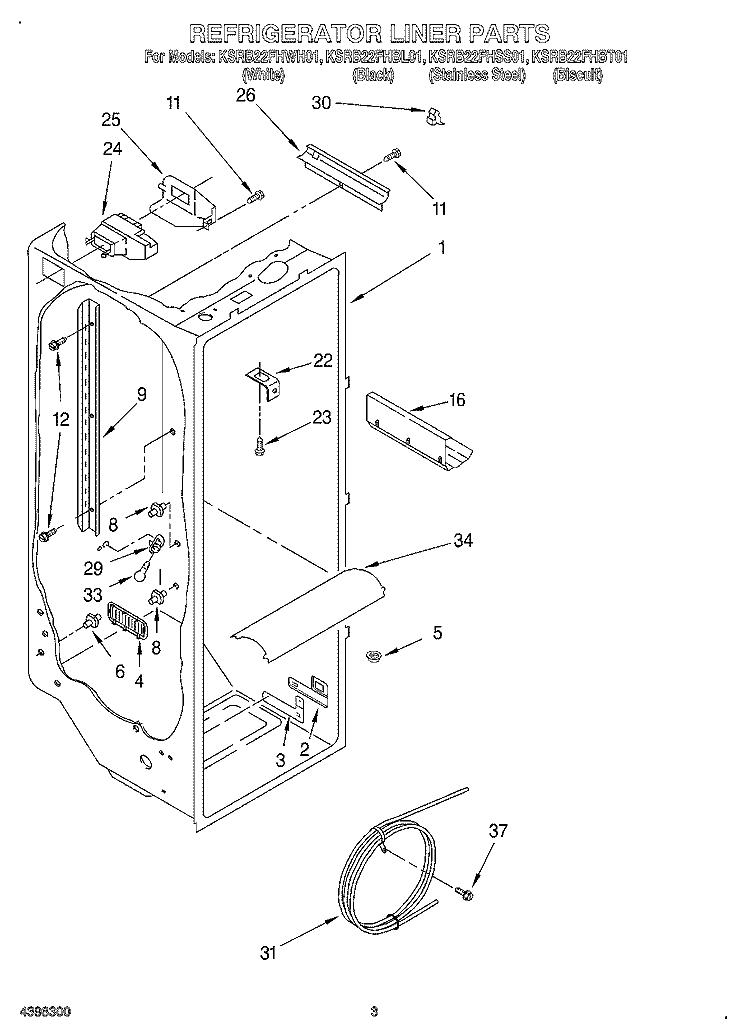 REFRIGERATOR LINER Diagram and Parts List for KSRB22FHBL01  KitchenAid Refrigerator