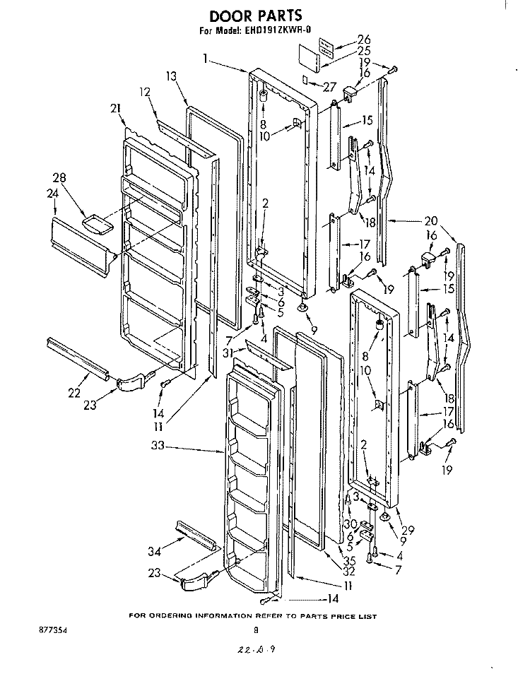 DOOR Diagram and Parts List for EHD191ZKWR0  Whirlpool Refrigerator