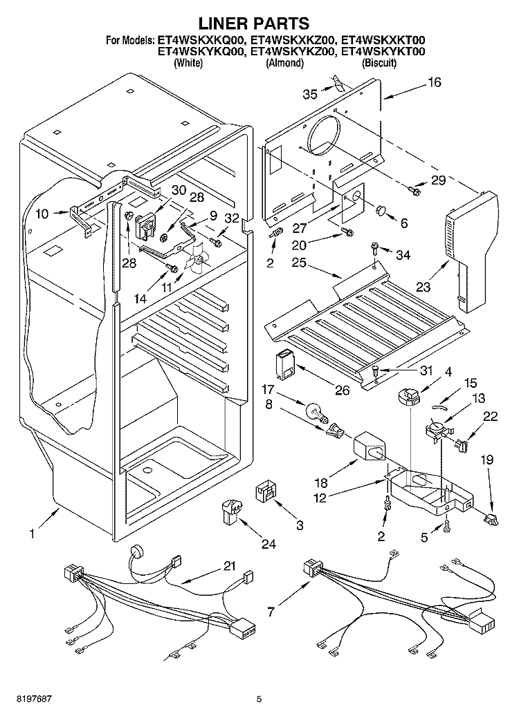 LINER Diagram and Parts List for ET4WSKYKZ00  Whirlpool Refrigerator