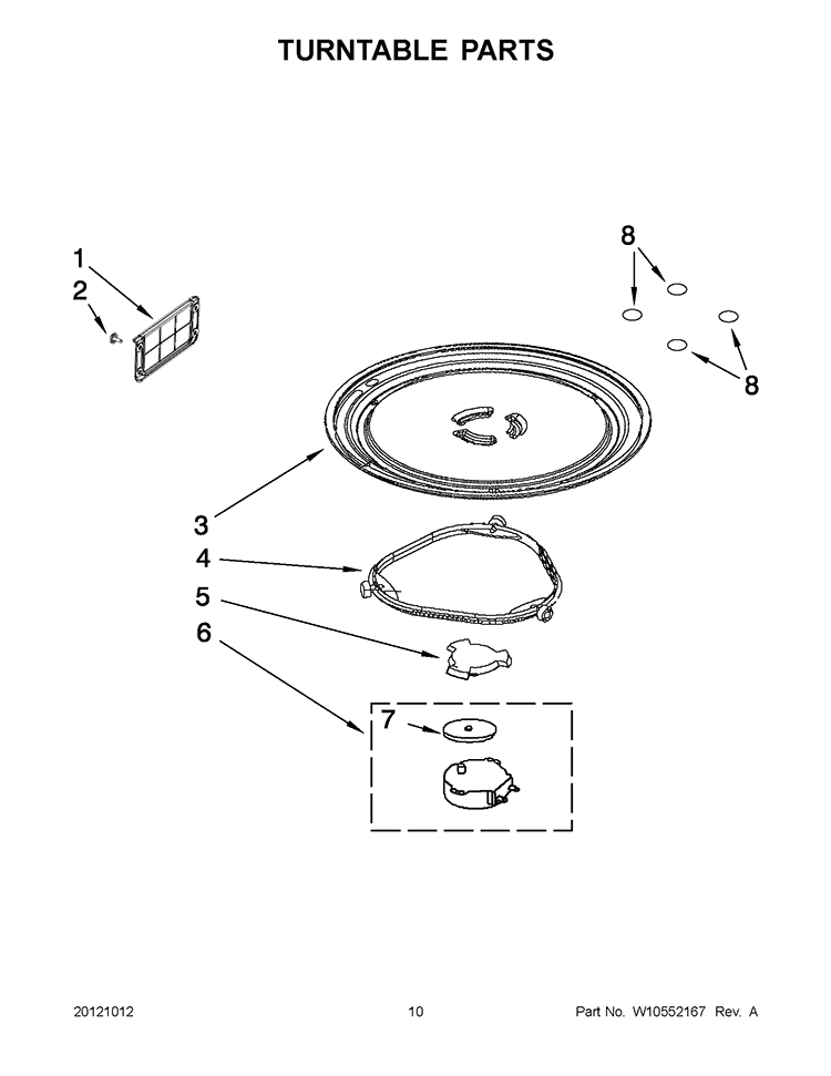 TURNTABLE PARTS Diagram and Parts List for YWMH31017AB1  Whirlpool Microwave