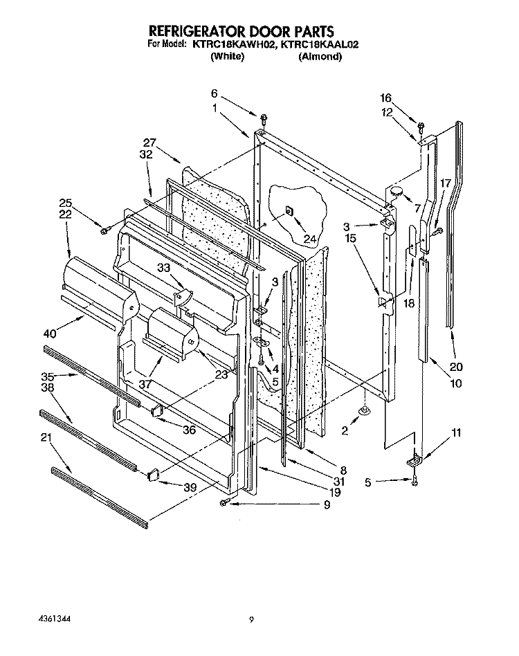REFRIGERATOR DOOR Diagram and Parts List for KTRC18KAAL02  KitchenAid Refrigerator