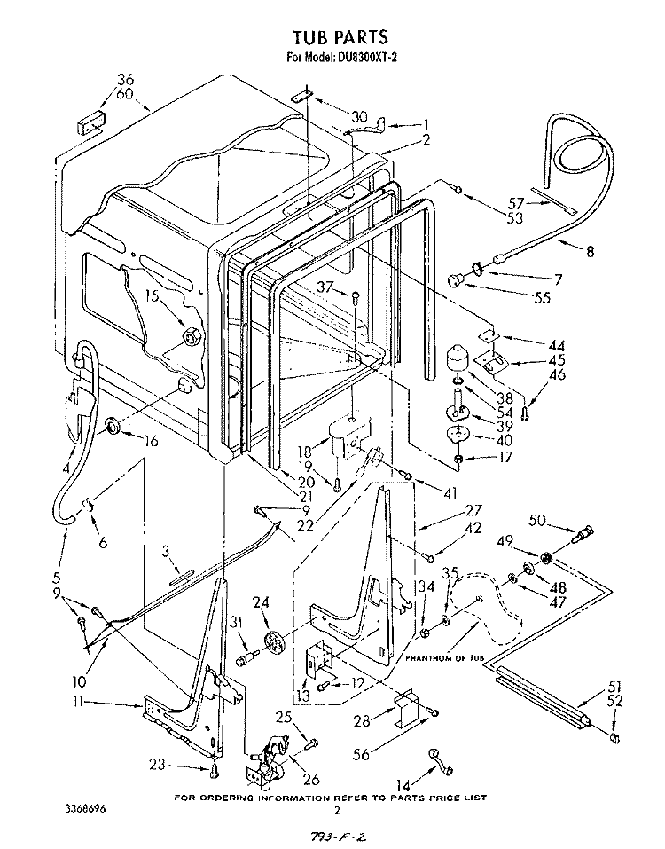 TUB , LIT/OPTIONAL Diagram and Parts List for DU8300XT2  Whirlpool Dishwasher