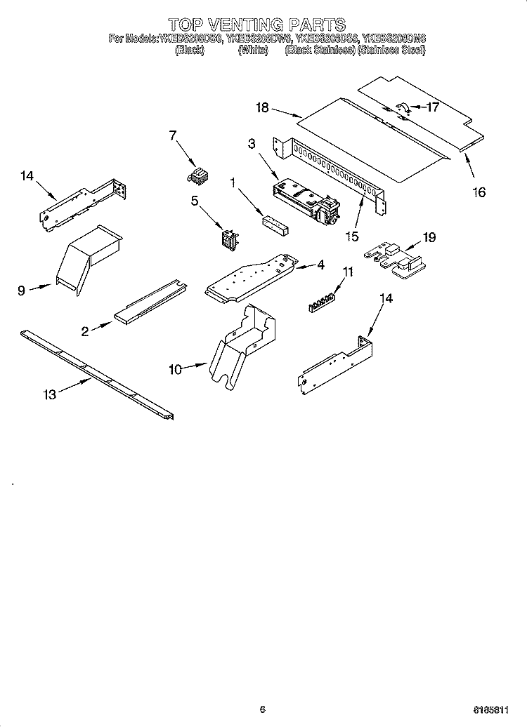TOP VENTING PARTS, OPTIONAL PARTS Diagram and Parts List for YKEBS208DB6  KitchenAid Wall Oven