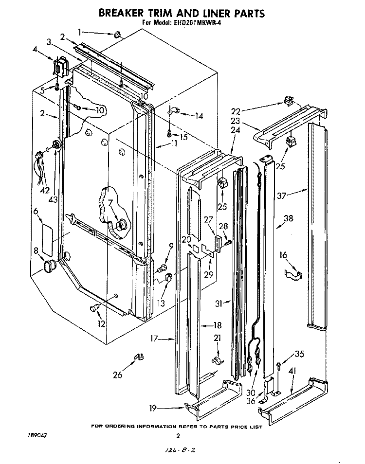 BREAKER TRIM AND LINER Diagram and Parts List for EHD261MKWR4  Whirlpool Refrigerator