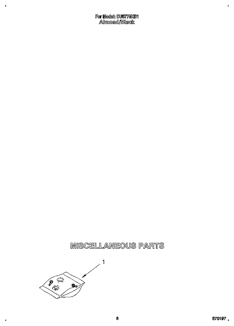 MISCELLANEOUS Diagram and Parts List for DU8770XB1  Whirlpool Dishwasher