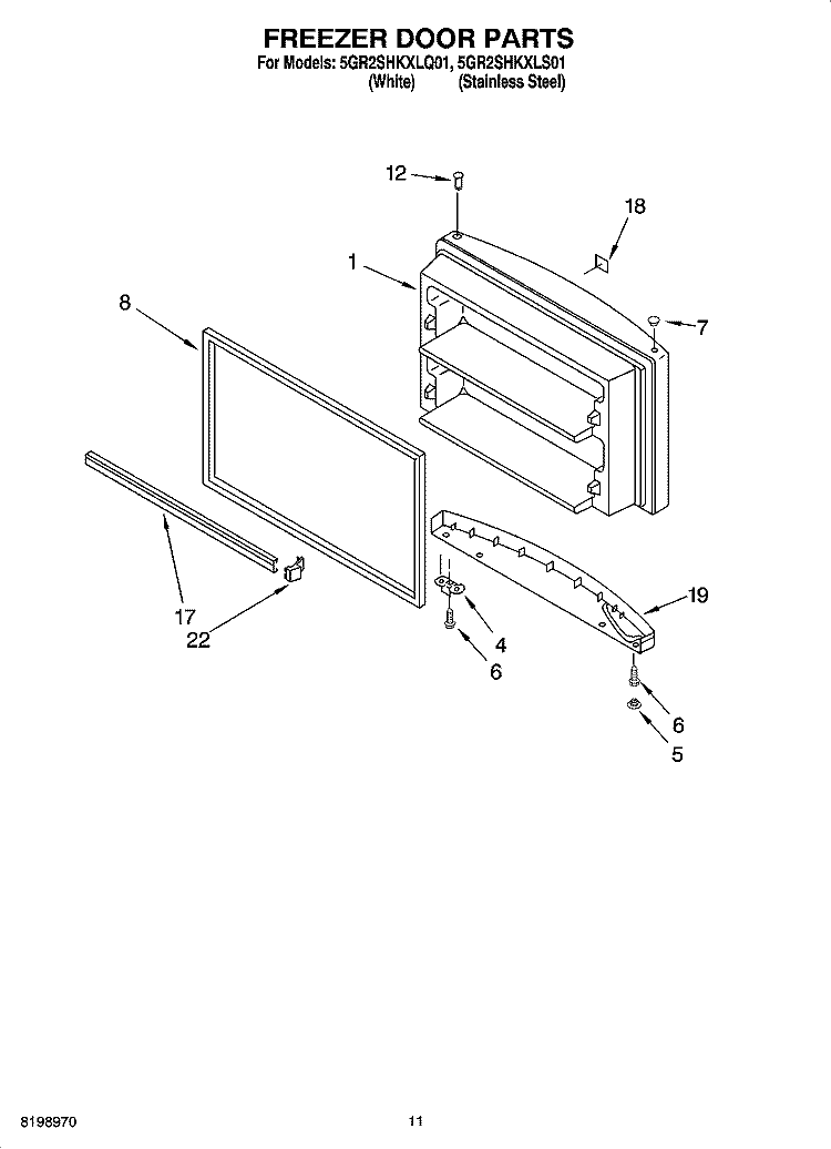 FREEZER DOOR PARTS, OPTIONAL PARTS Diagram and Parts List for 5GR2SHKXLQ01  Whirlpool Refrigerator