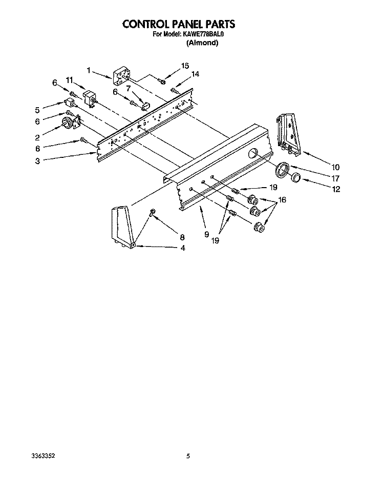 CONTROL PANEL Diagram and Parts List for KAWE778BAL0  KitchenAid Washer