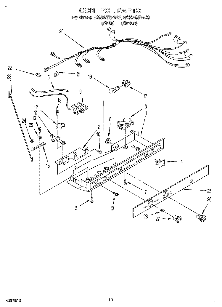 CONTROL, LIT/OPTIONAL Diagram and Parts List for RS20AQXFW00  Roper Refrigerator